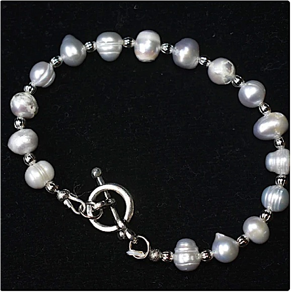 Handmade Fresh Water Pearl & Silver Beaded Bracelet - Picture 8 of 10